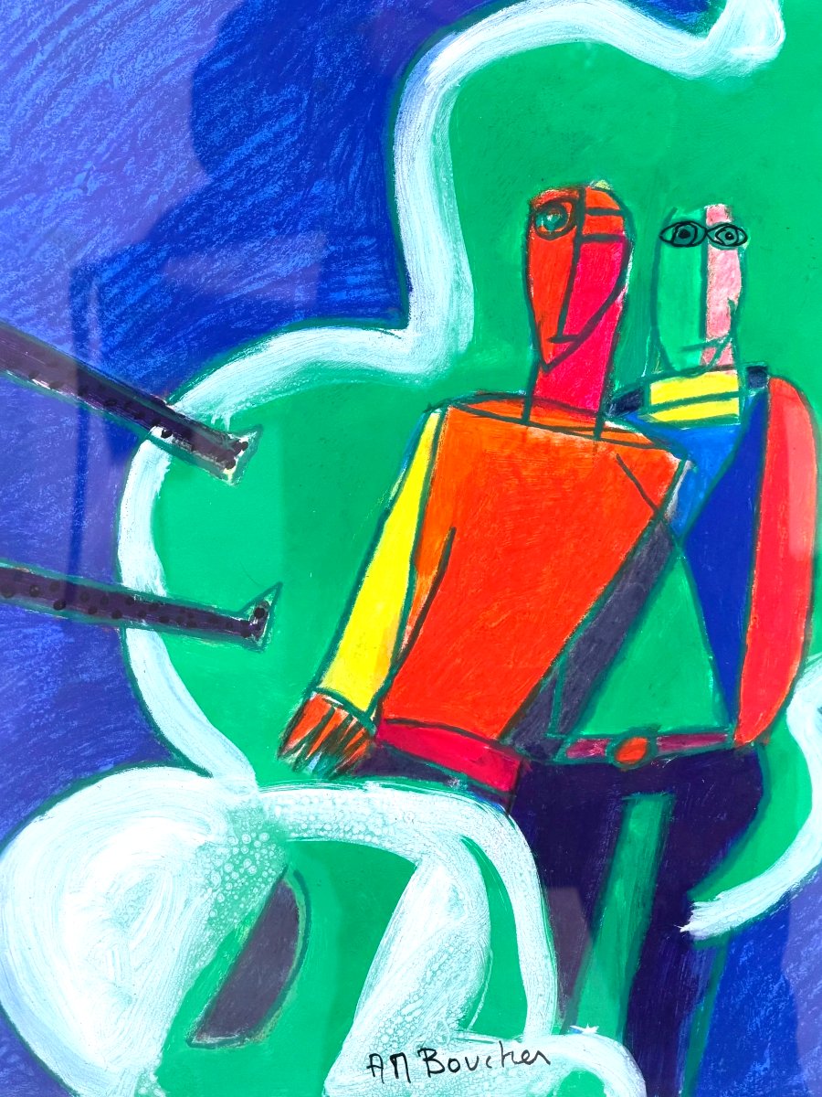 Peinture technique mixte sur papier de Alain Michel BOUCHER (1944-2020)   -photo-3