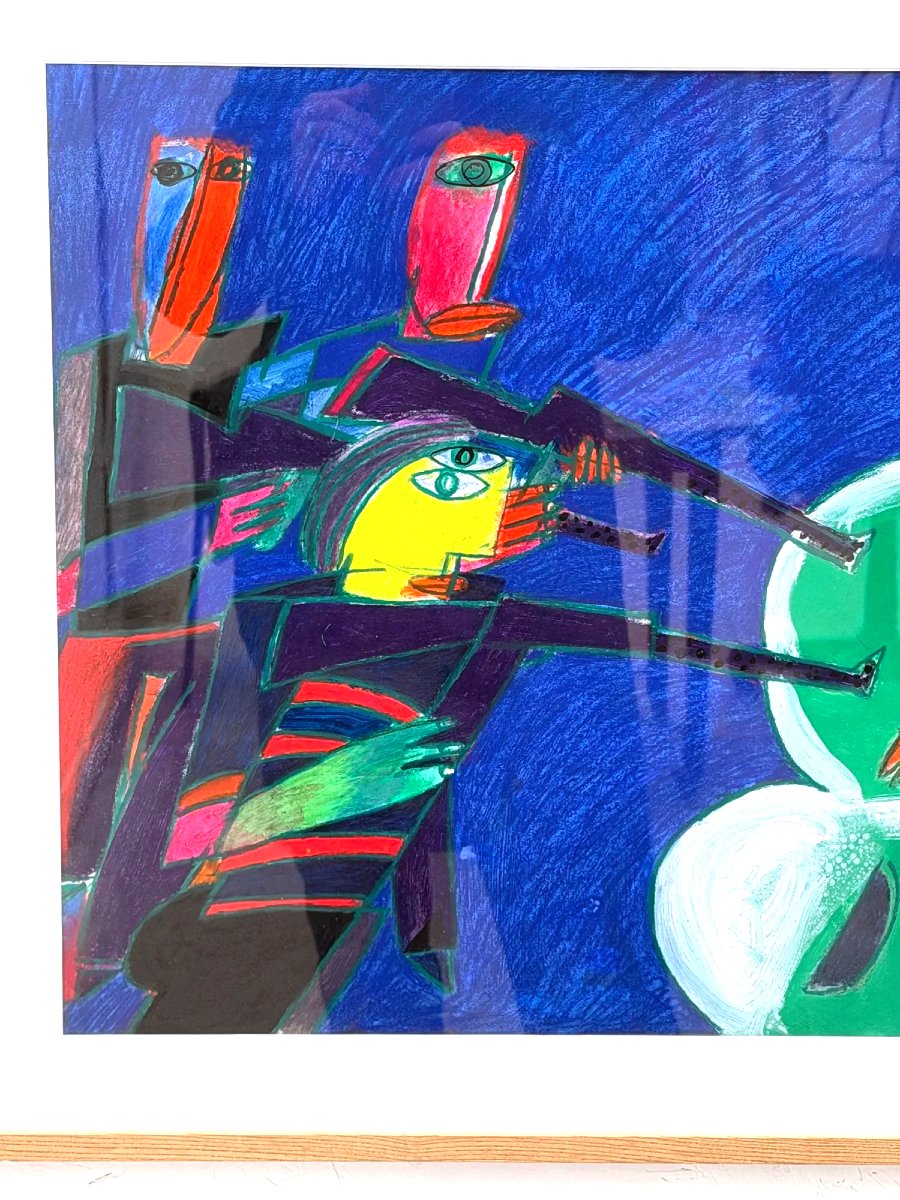 Peinture technique mixte sur papier de Alain Michel BOUCHER (1944-2020)   -photo-4