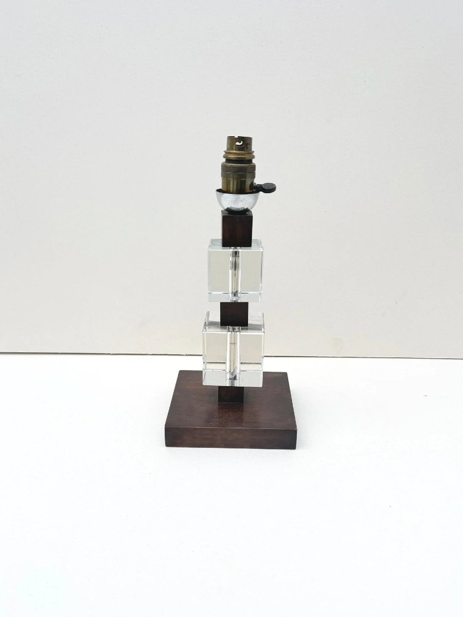 Pied de lampe moderniste ART DECO en bois et verre, France 1930  -photo-2