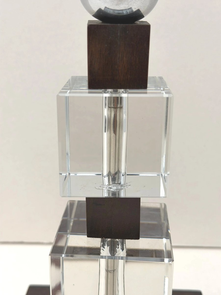 Pied de lampe moderniste ART DECO en bois et verre, France 1930  -photo-3