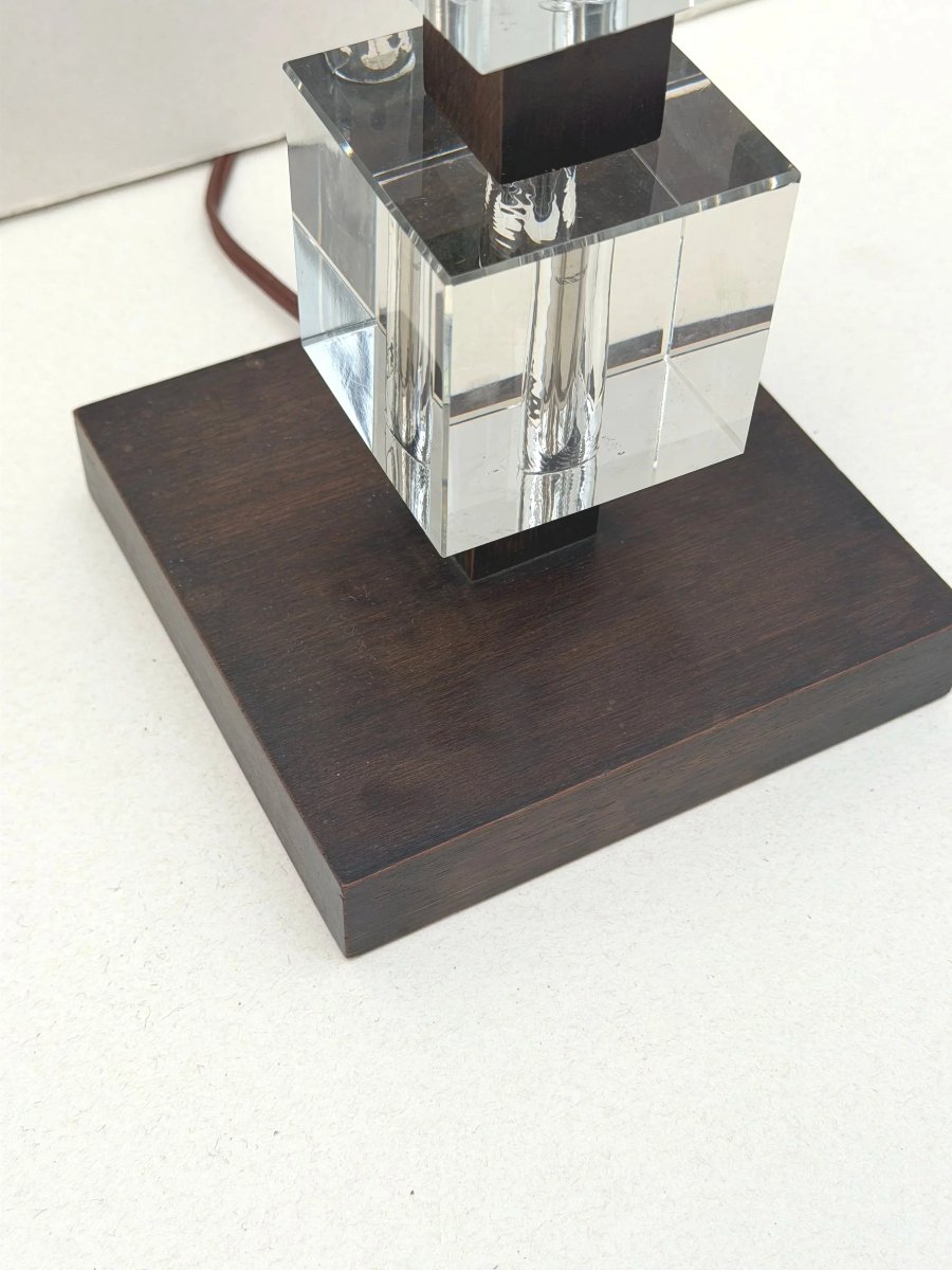 Pied de lampe moderniste ART DECO en bois et verre, France 1930  -photo-1