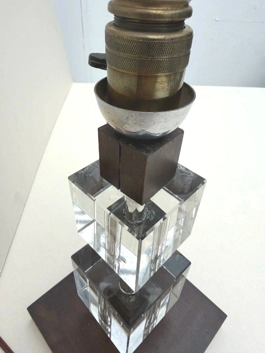 Pied de lampe moderniste ART DECO en bois et verre, France 1930  -photo-2