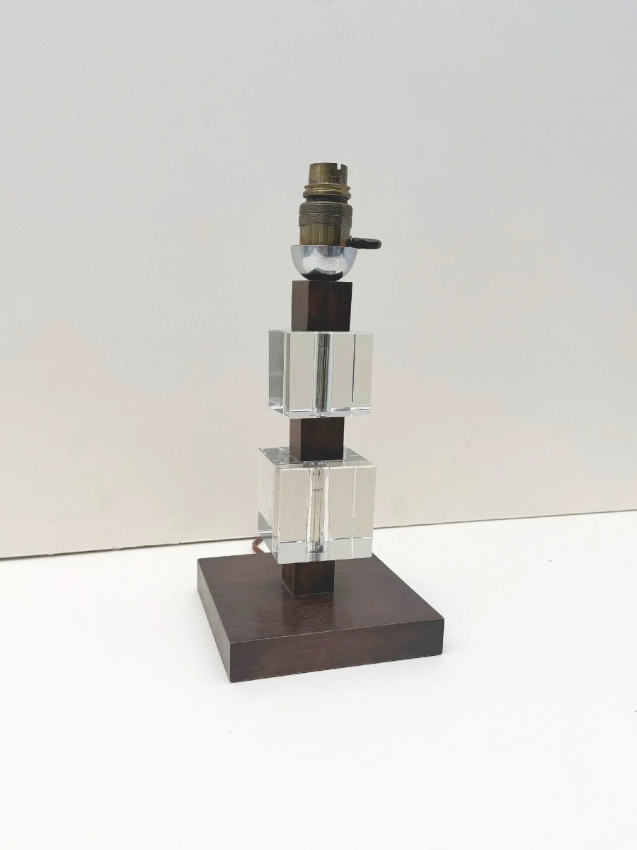 Pied de lampe moderniste ART DECO en bois et verre, France 1930  