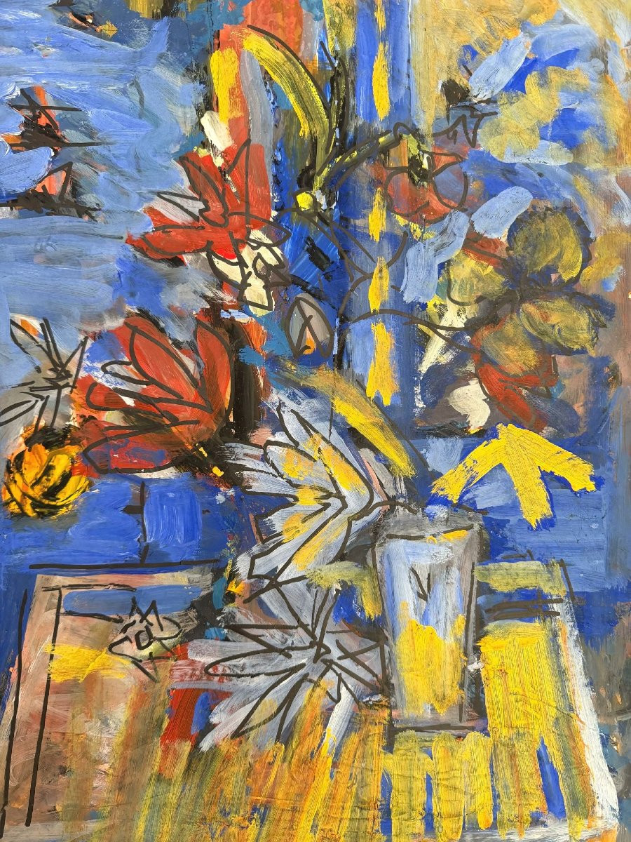 Peinture Huile sur papier signé, vers 1970-photo-2