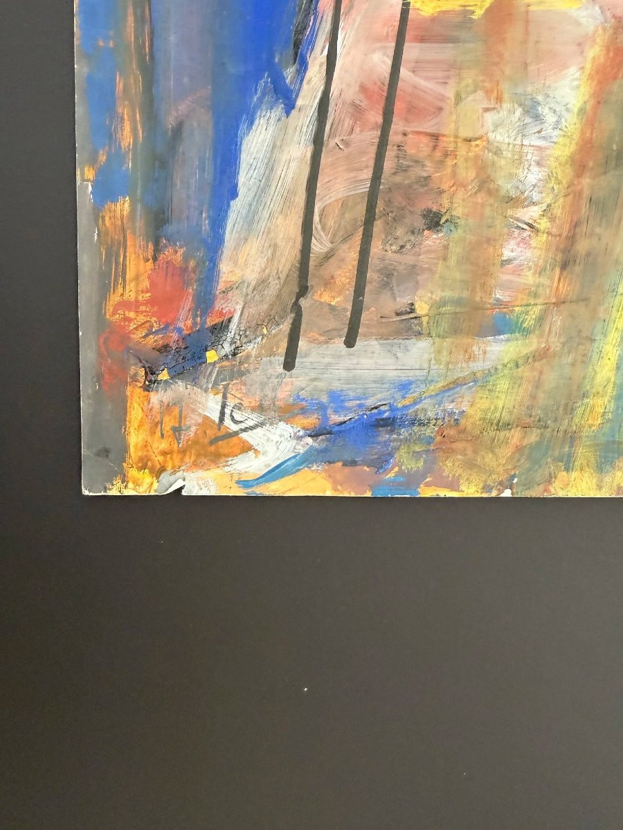 Peinture Huile sur papier signé, vers 1970-photo-3