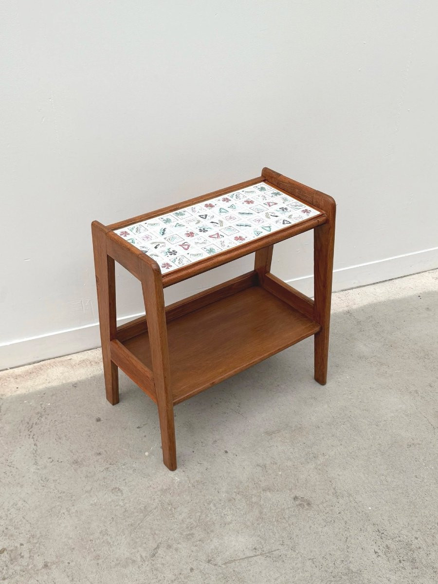 Wood And Ceramic Side Table, France 1950-photo-2