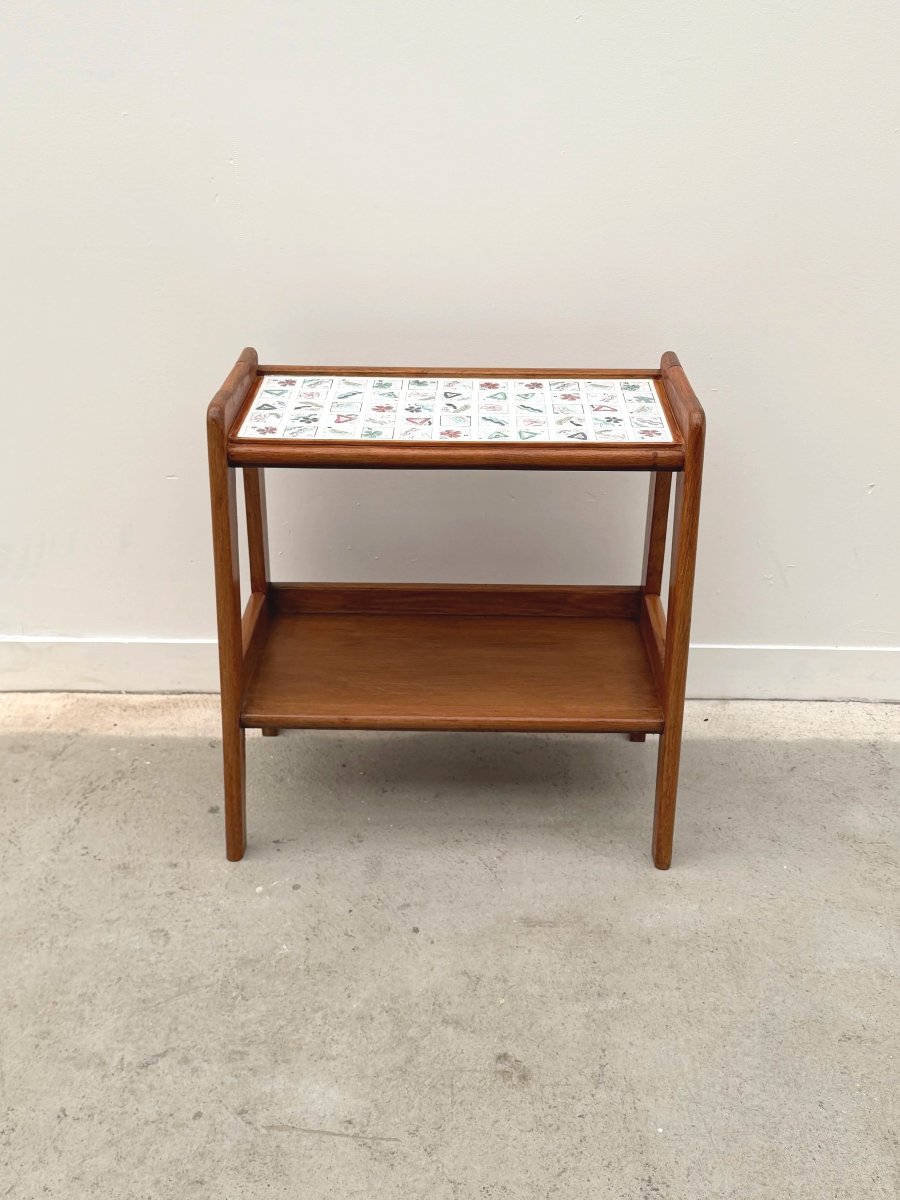 Wood And Ceramic Side Table, France 1950-photo-1