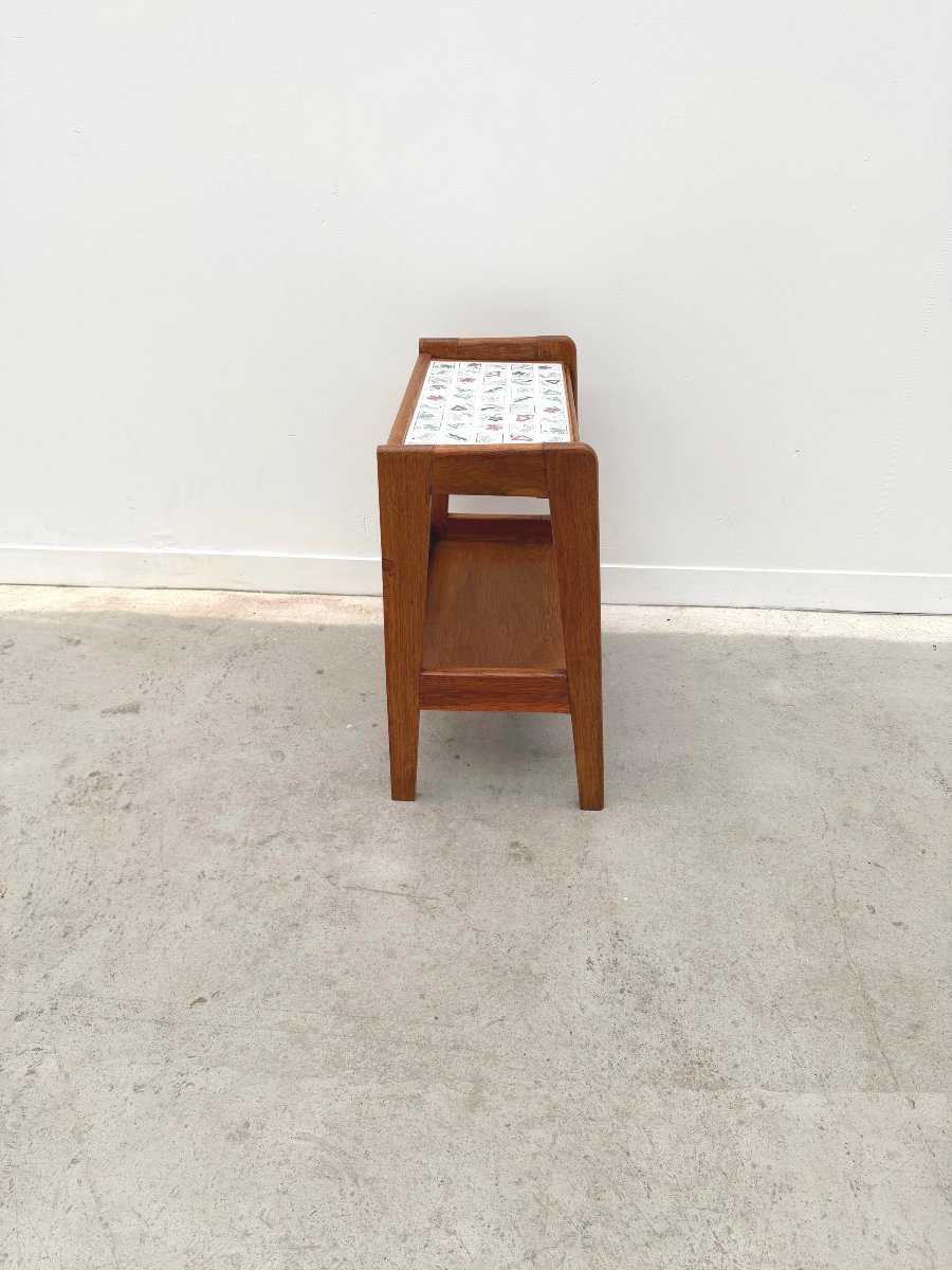 Wood And Ceramic Side Table, France 1950-photo-2