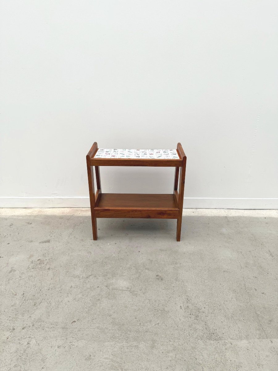 Wood And Ceramic Side Table, France 1950-photo-3