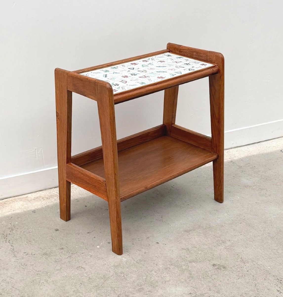 Wood And Ceramic Side Table, France 1950