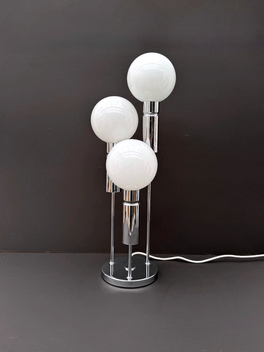 Opaline And Chrome Lamp, Italy 1970-photo-2