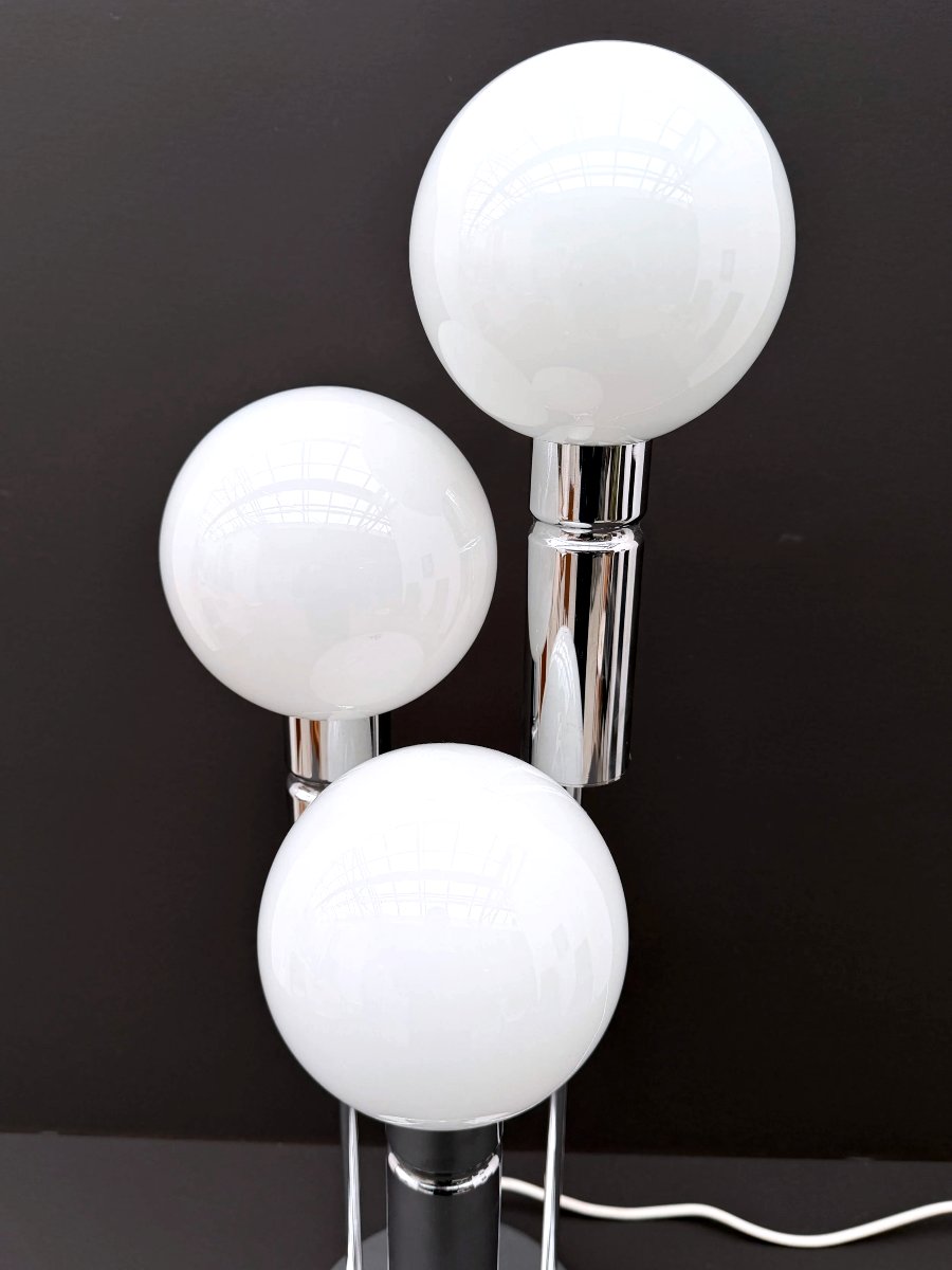 Opaline And Chrome Lamp, Italy 1970-photo-3