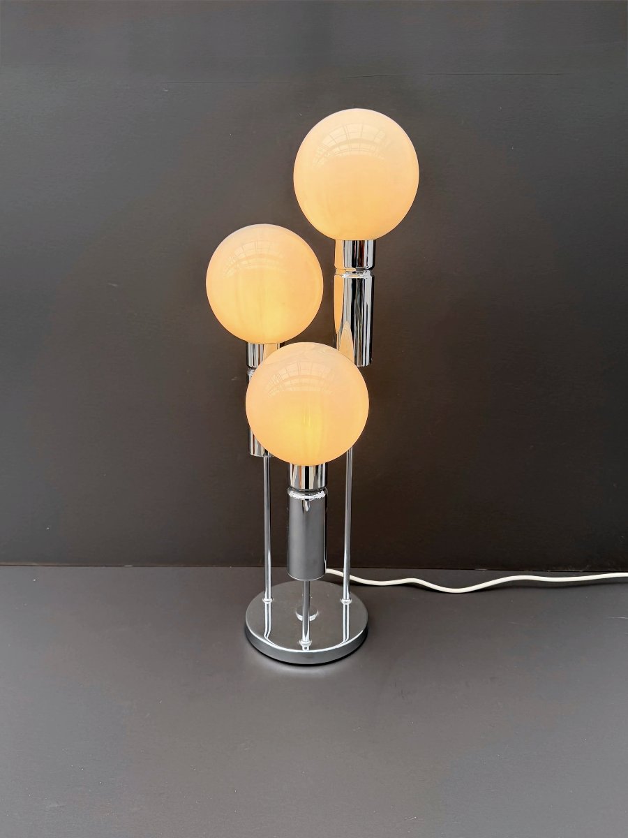 Opaline And Chrome Lamp, Italy 1970-photo-4