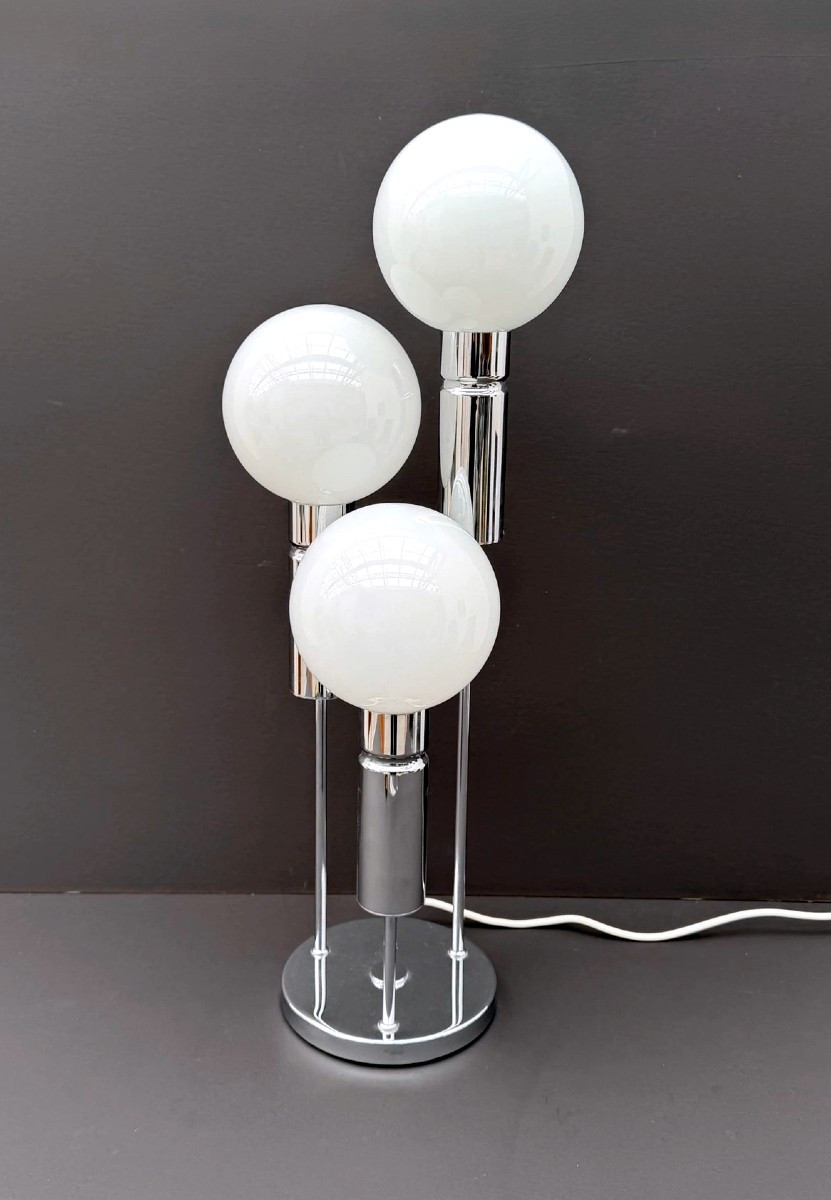 Opaline And Chrome Lamp, Italy 1970