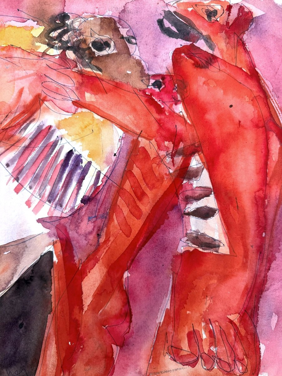 Mixed Media Painting On Paper By Alain Michel Boucher (1944-2020) , 1980-photo-2