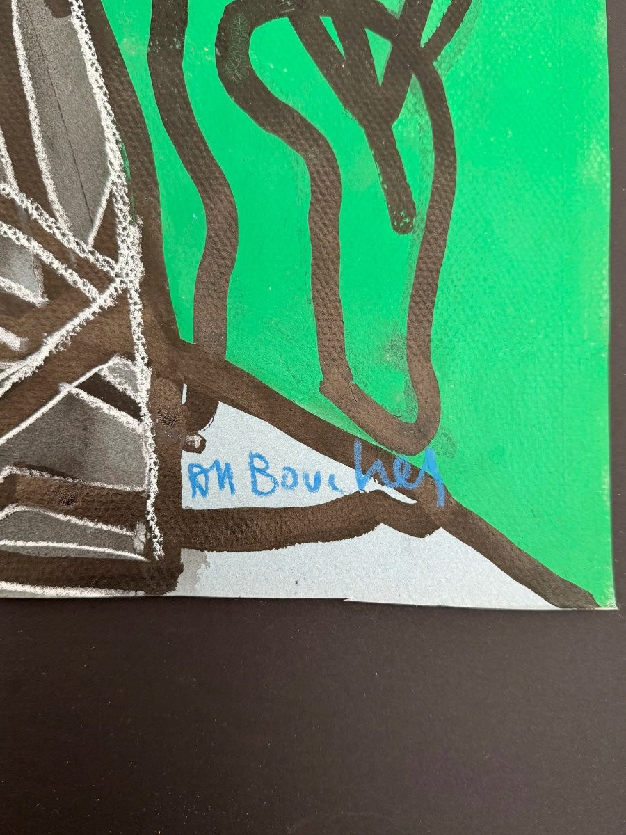 Mixed Media On Paper By Alain Michel Boucher (1944-2020), 1980-photo-3