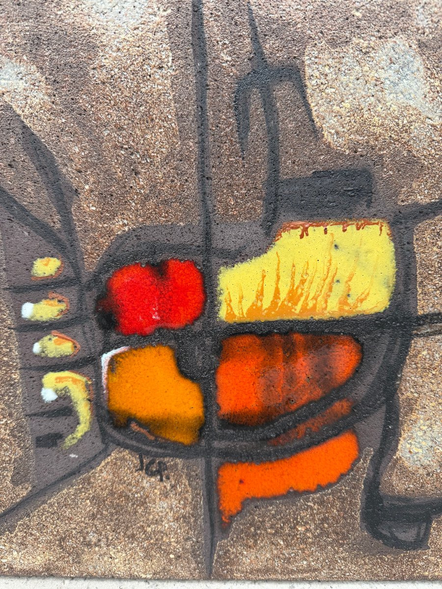 Plaque murale de JG PICARD en pierre de lave émaillée, 1970   -photo-1