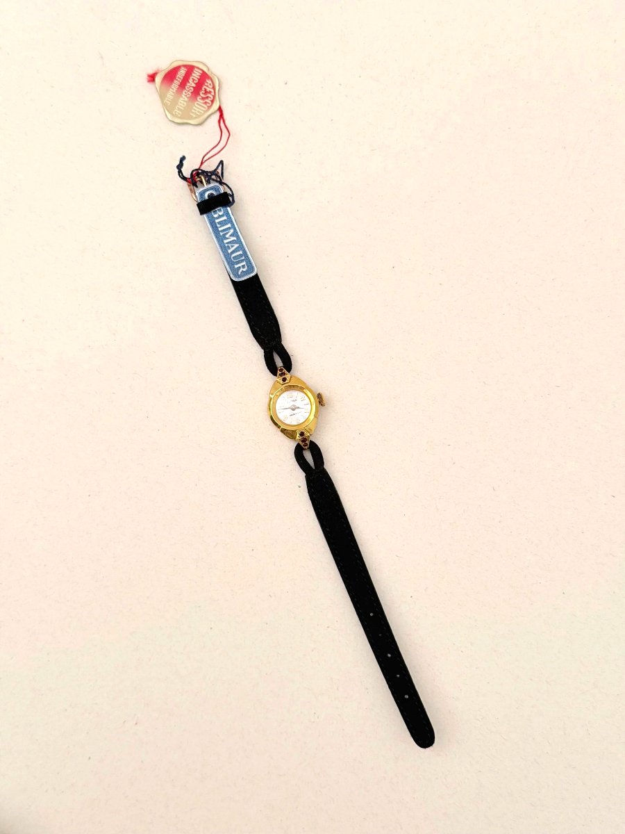 Blimaur Women's Mechanical Gold-plated And Garnet Watch, France 1950-photo-2
