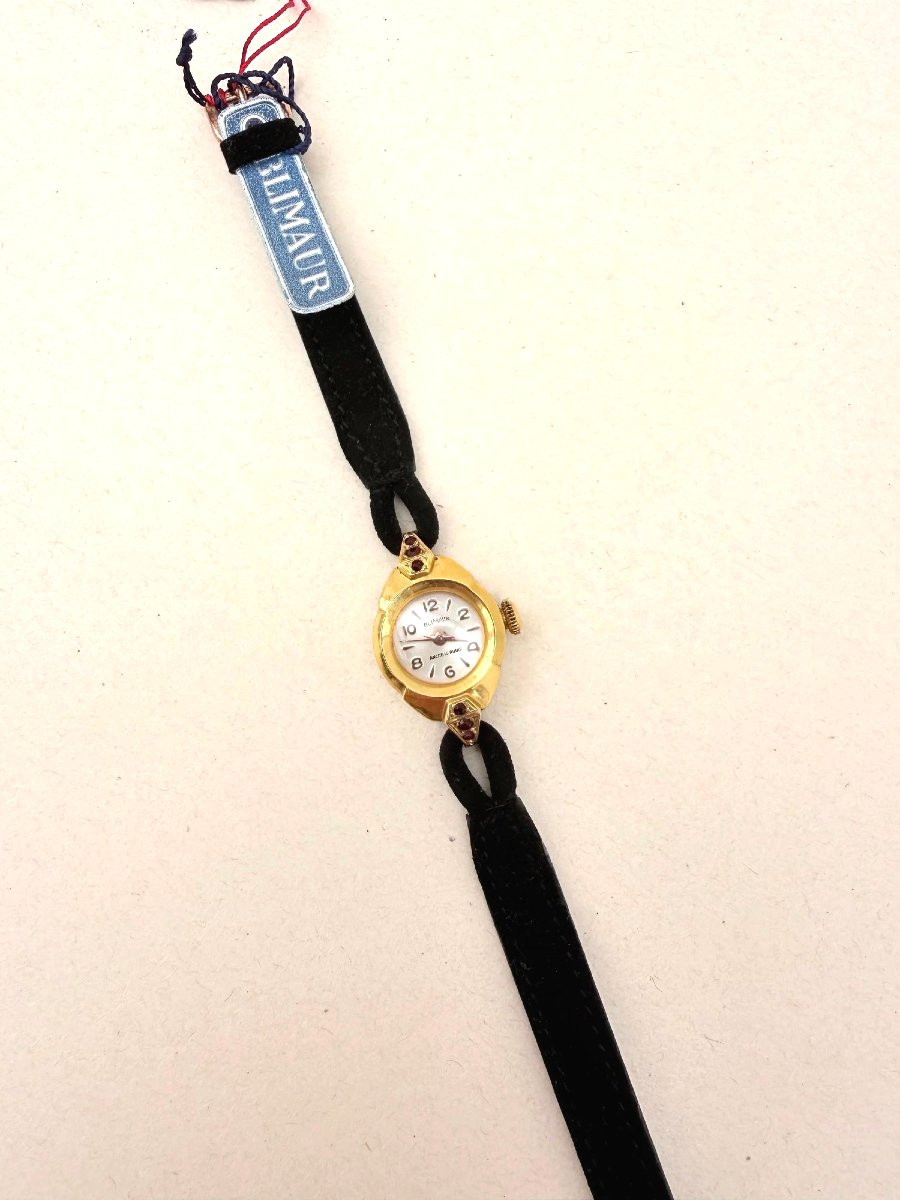 Blimaur Women's Mechanical Gold-plated And Garnet Watch, France 1950-photo-3