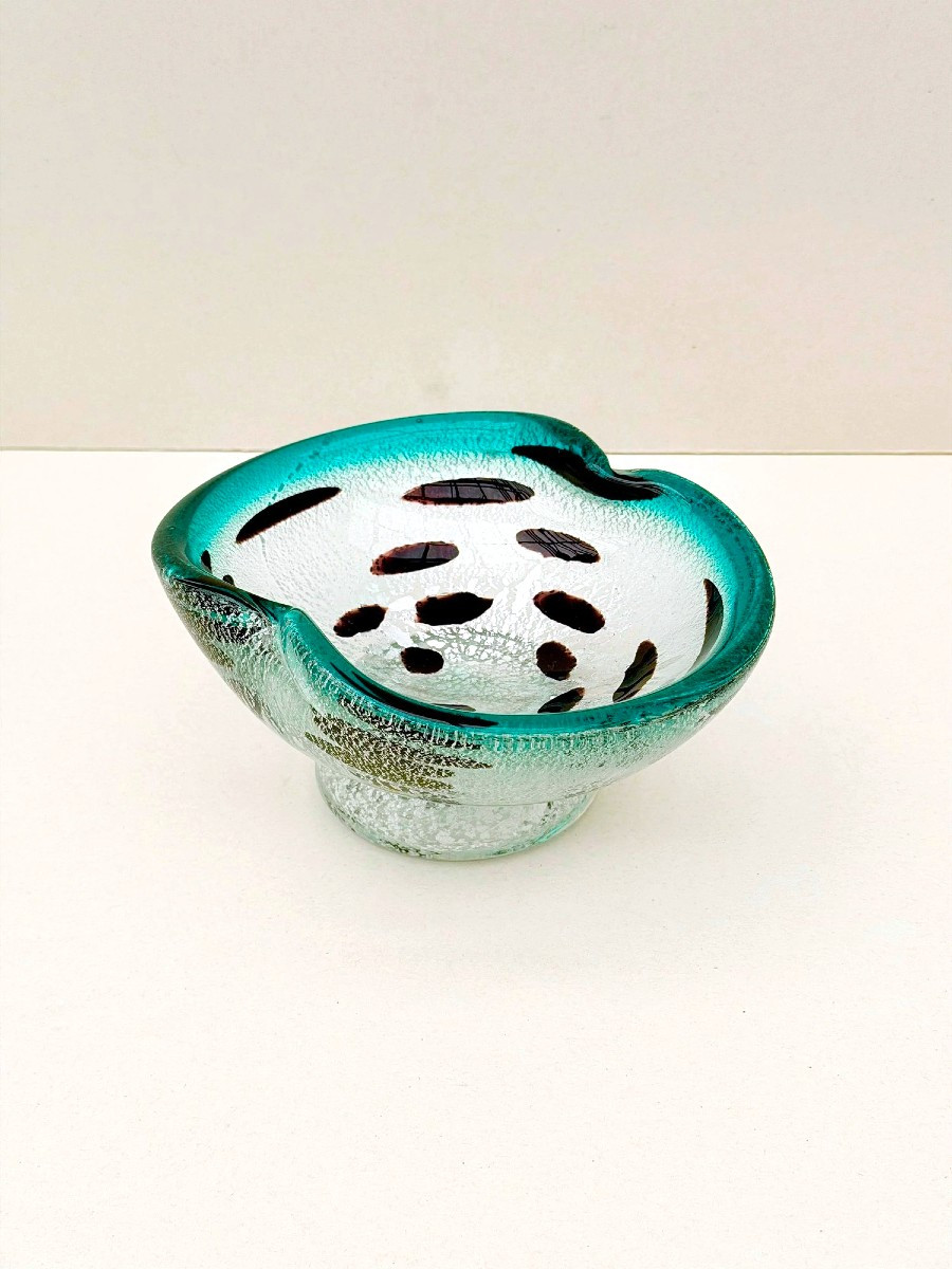 Murano Pocket Organizer In Blown Glass With Silver Inlays, Italy 1960