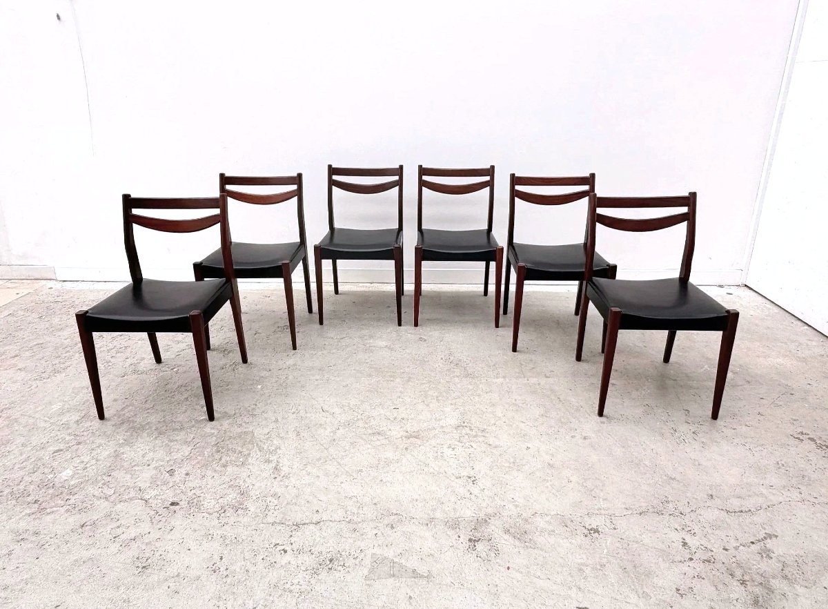 Ensemble de 6 chaises de style Scandinave en palissandre et simili cuir, 1960-photo-2