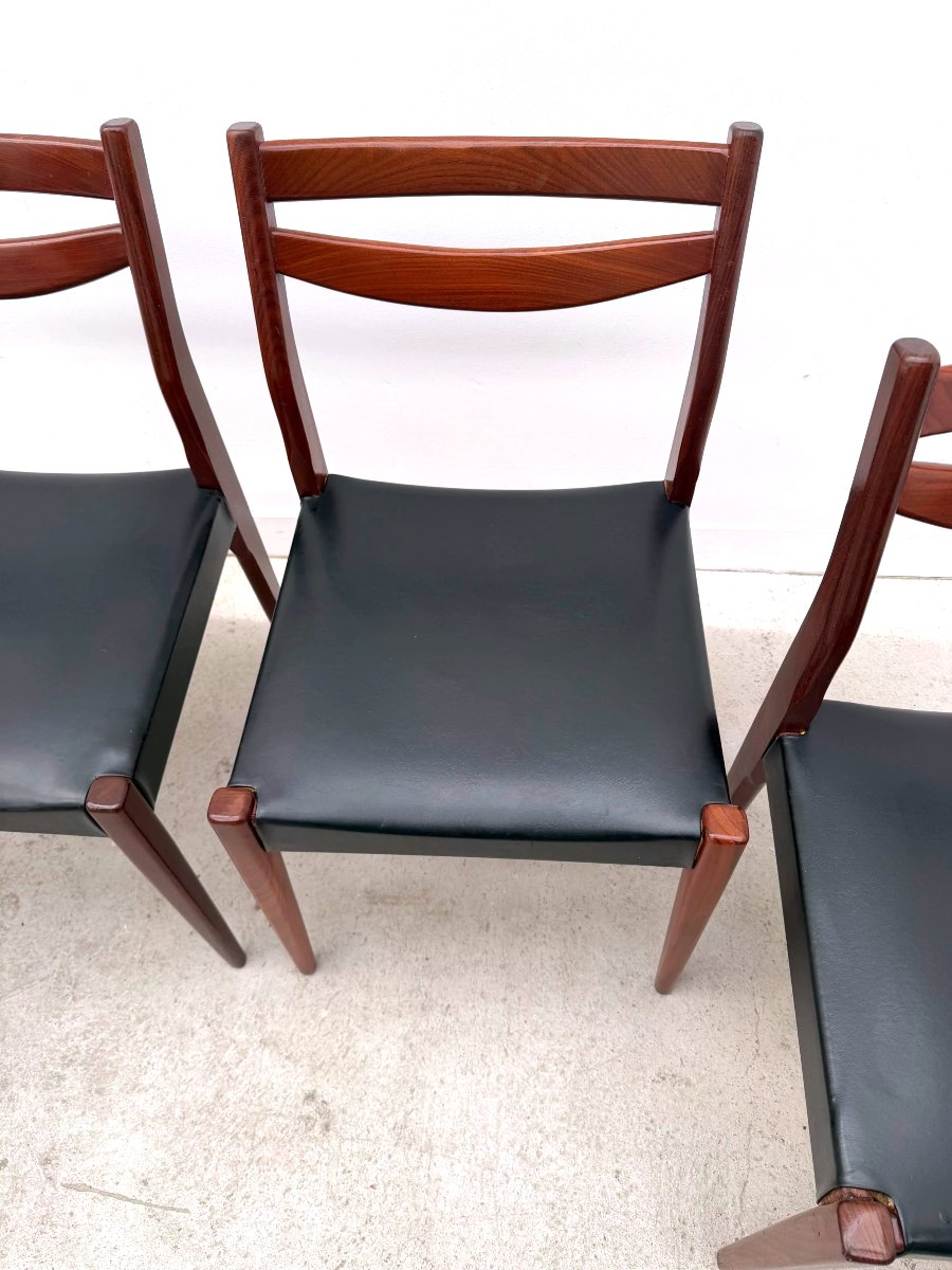 Ensemble de 6 chaises de style Scandinave en palissandre et simili cuir, 1960-photo-3