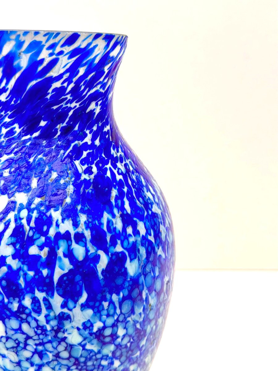 Blue And White Blown Glass Vase, Circa 1940-photo-4