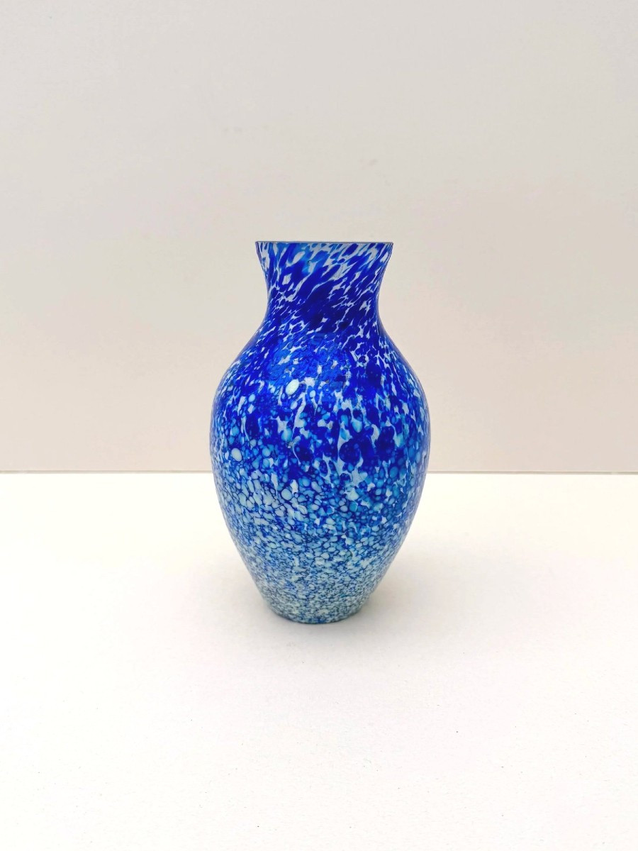 Blue And White Blown Glass Vase, Circa 1940