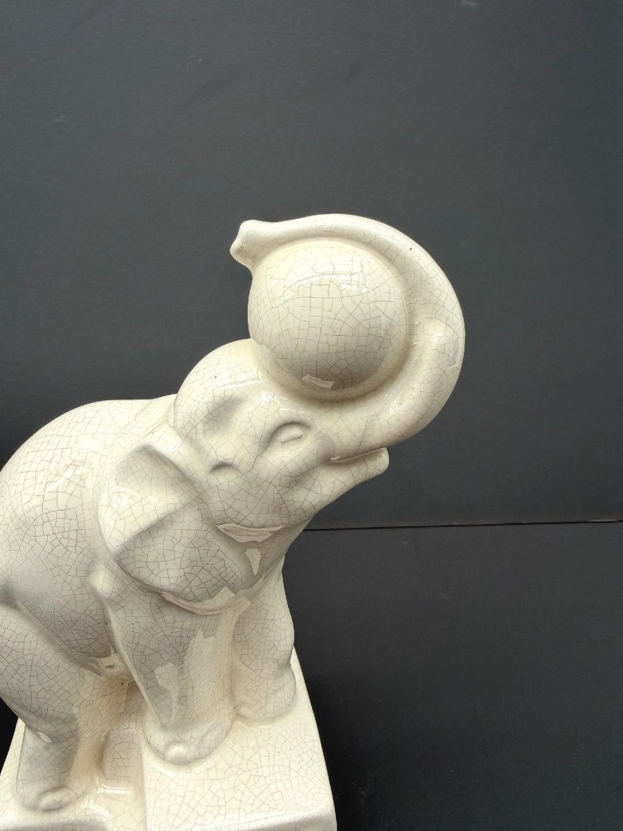 Statue Art Déco « Eléphant aux ballon » de DUQUENNE pour LONGWY, 1930-photo-2