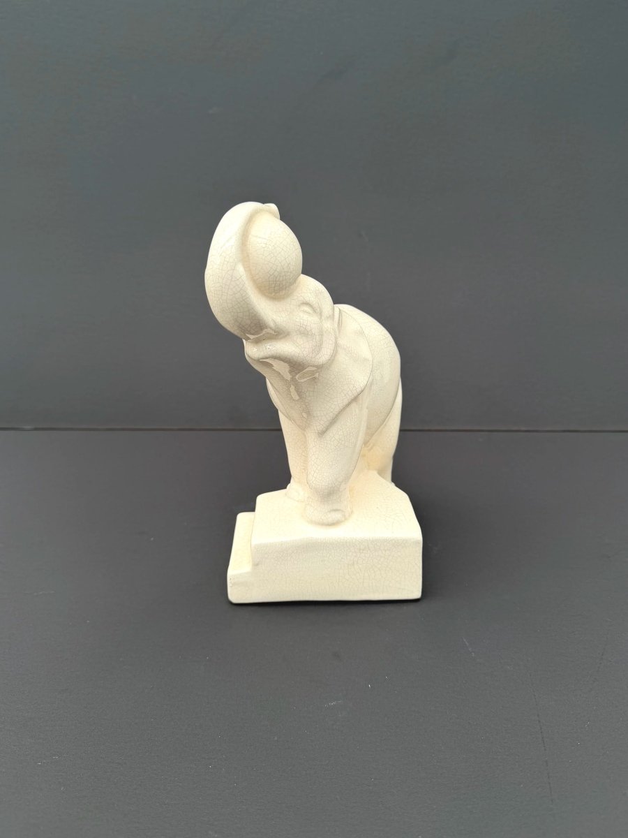 Statue Art Déco « Eléphant aux ballon » de DUQUENNE pour LONGWY, 1930-photo-3