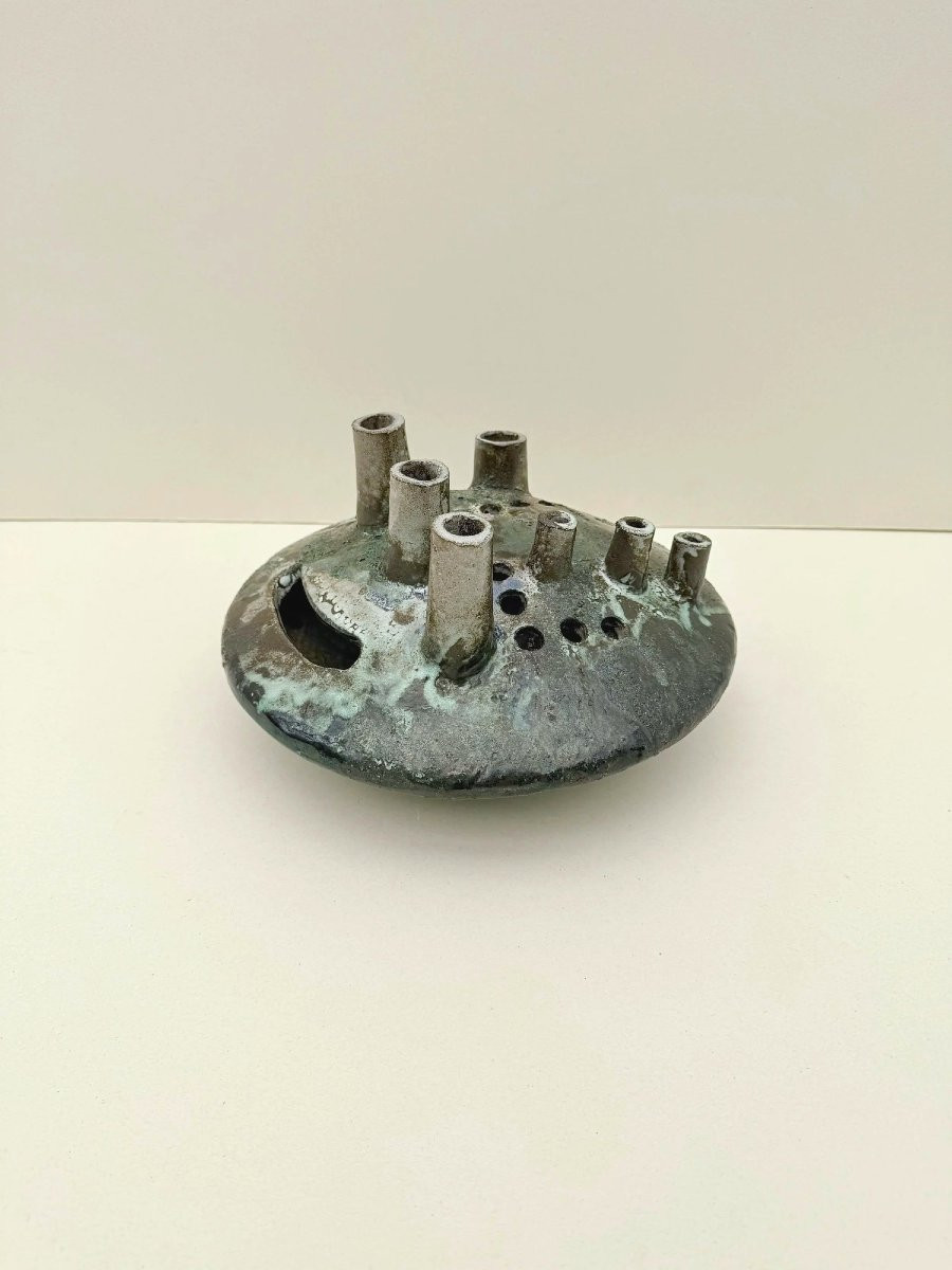 Vase pique-fleurs en céramique signée, 1960  -photo-2