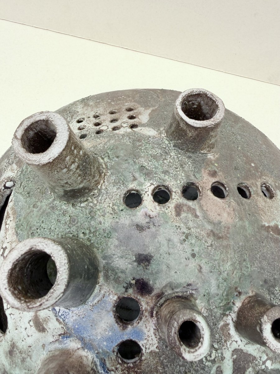 Vase pique-fleurs en céramique signée, 1960  -photo-5