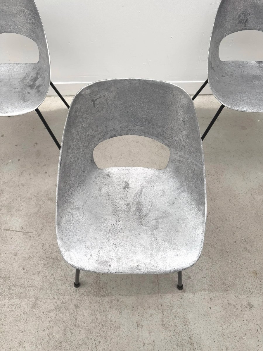 Chaises "Tulipe" de Pierre GUARICHE  édition Steiner en aluminium, France 1950   -photo-2