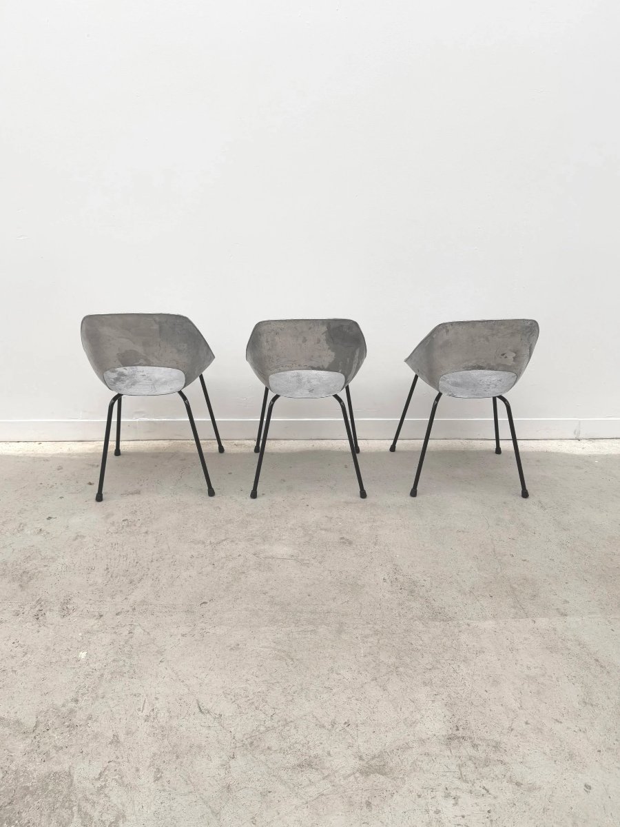 Chaises "Tulipe" de Pierre GUARICHE  édition Steiner en aluminium, France 1950   -photo-2