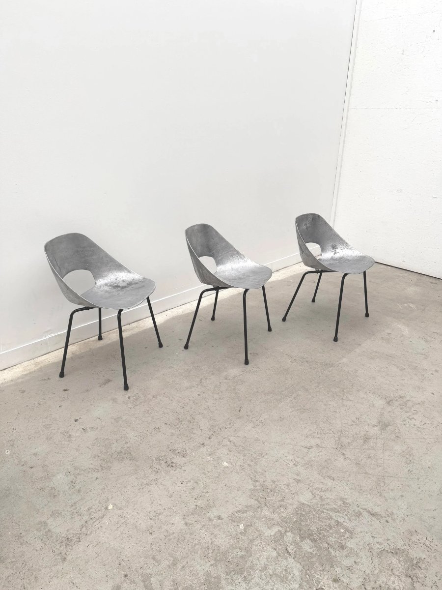 Chaises "Tulipe" de Pierre GUARICHE  édition Steiner en aluminium, France 1950   -photo-6