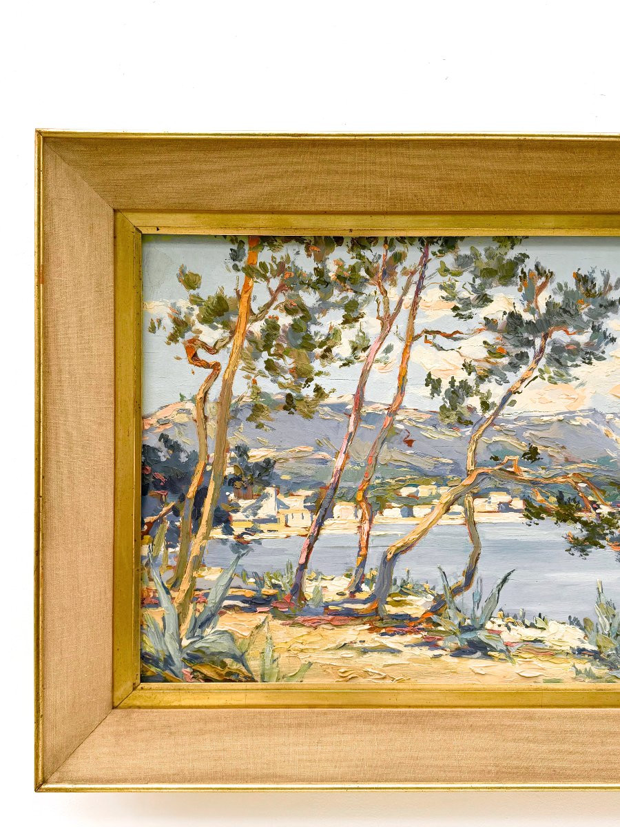 Painting On Wood Of The Golf De Saint Tropez Signed, Circa 1950-photo-2