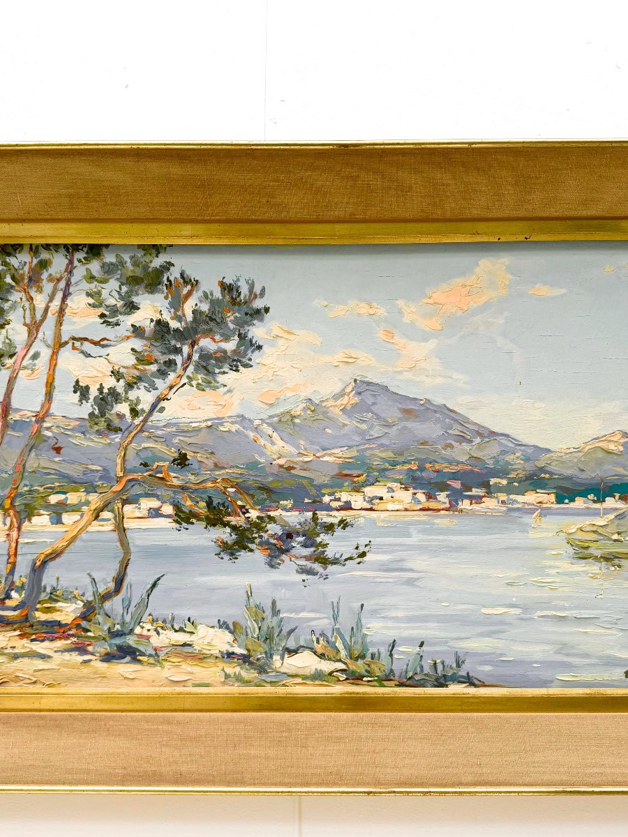 Painting On Wood Of The Golf De Saint Tropez Signed, Circa 1950-photo-3