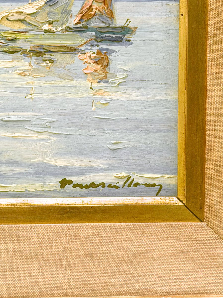 Painting On Wood Of The Golf De Saint Tropez Signed, Circa 1950-photo-1