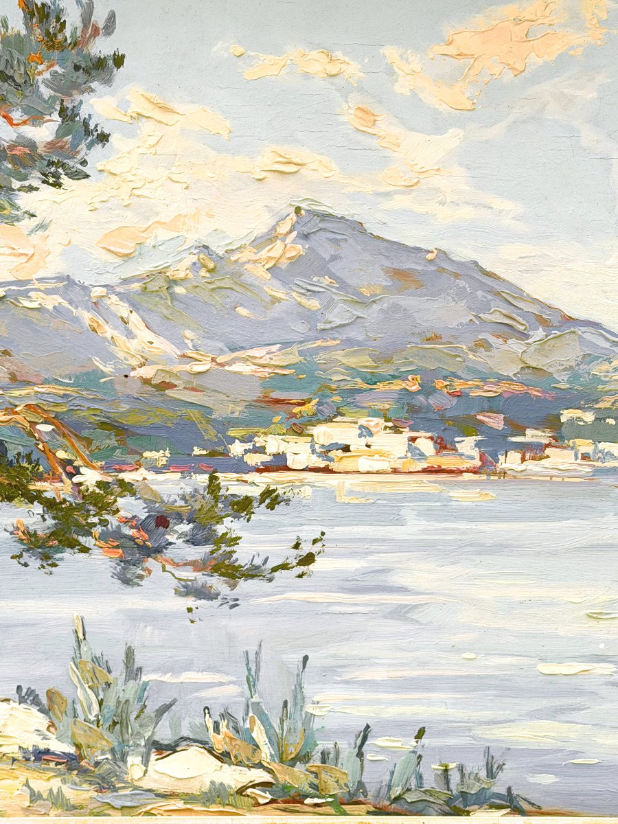 Painting On Wood Of The Golf De Saint Tropez Signed, Circa 1950-photo-2
