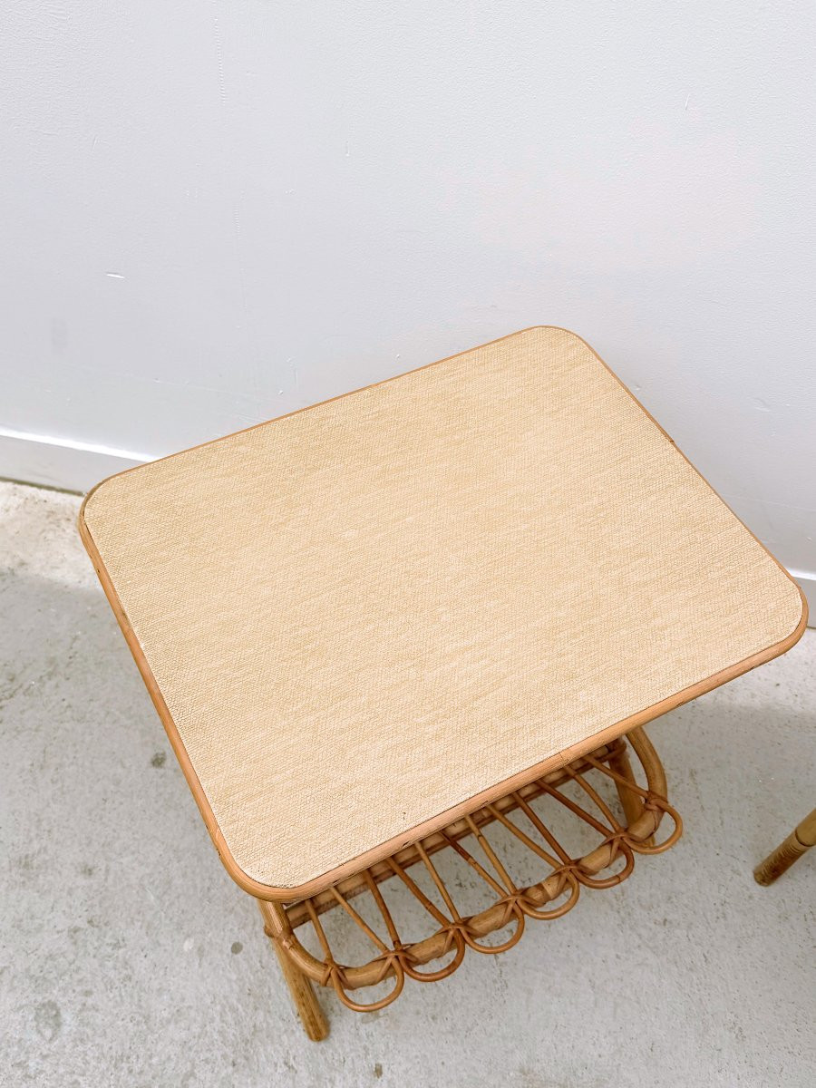 Paire de tables de chevet en rotin, France 1960 -photo-3