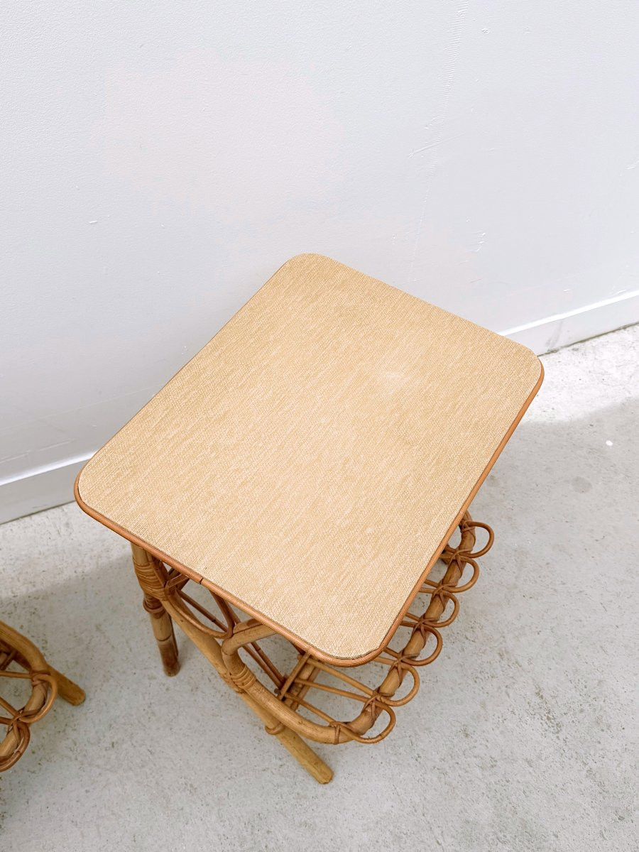 Paire de tables de chevet en rotin, France 1960 -photo-4