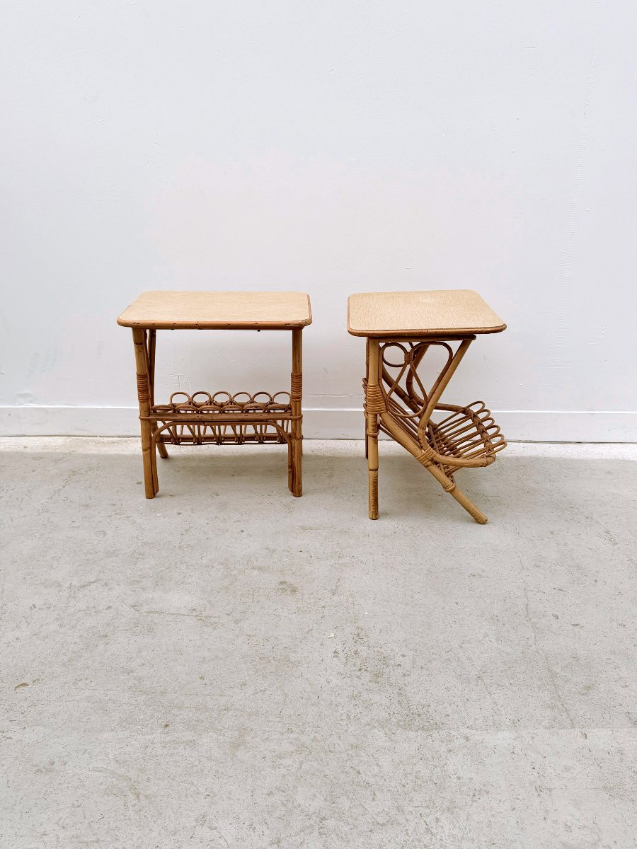 Paire de tables de chevet en rotin, France 1960 -photo-3