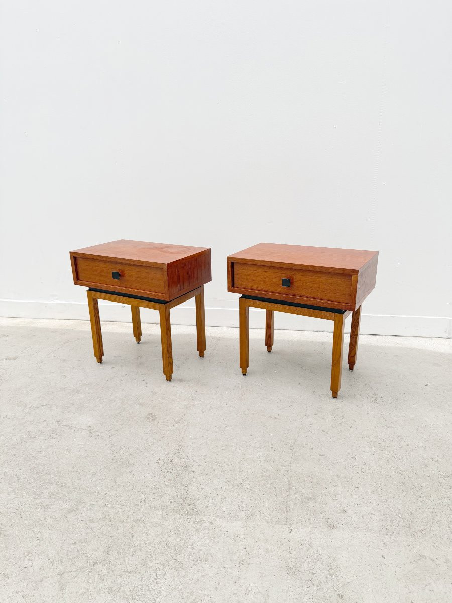 Paire de tables de chevet style Scandinave de MDK en Teck, Belgique 1960-photo-2