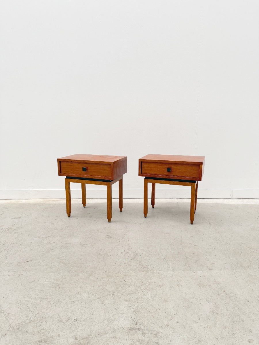 Paire de tables de chevet style Scandinave de MDK en Teck, Belgique 1960