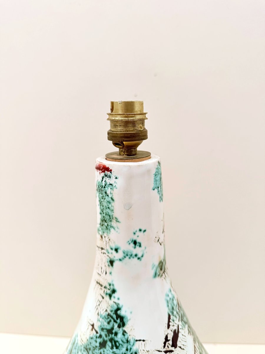 Glazed Ceramic Lamp Base, Signed, Circa 1970-photo-2