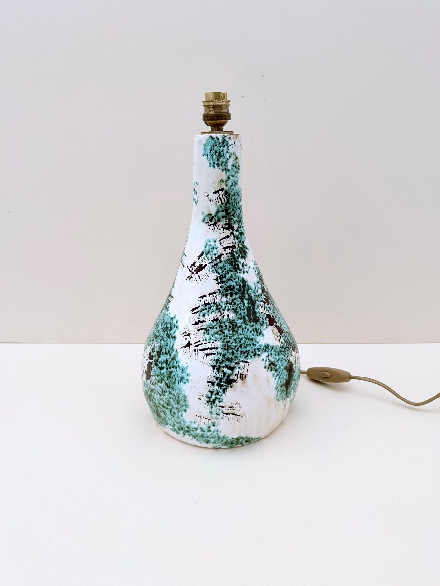 Glazed Ceramic Lamp Base, Signed, Circa 1970-photo-3