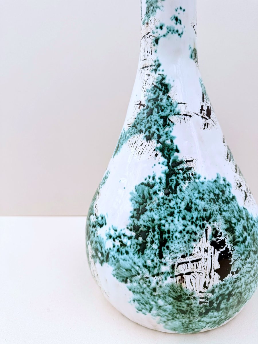 Glazed Ceramic Lamp Base, Signed, Circa 1970-photo-4