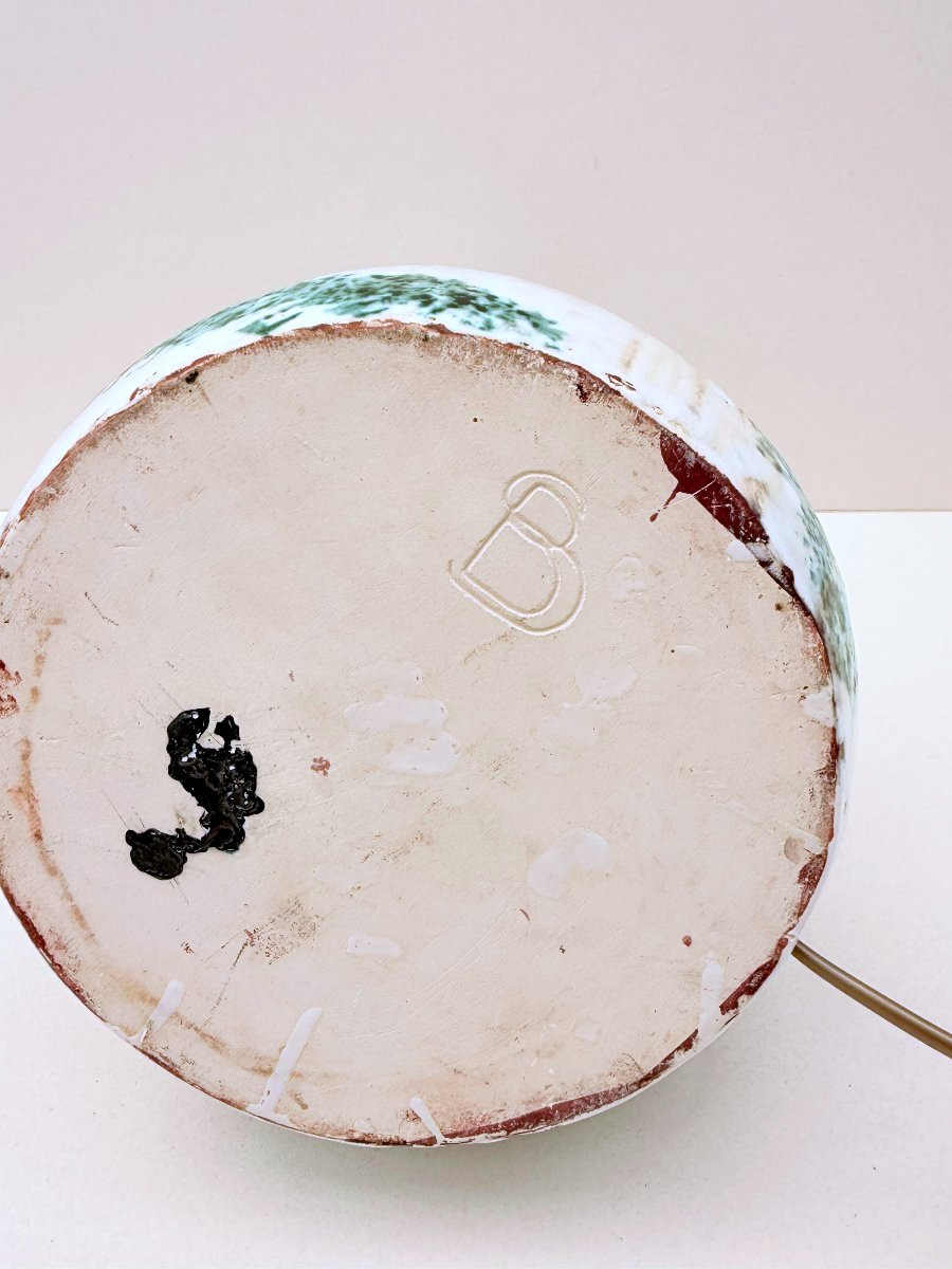 Glazed Ceramic Lamp Base, Signed, Circa 1970-photo-1