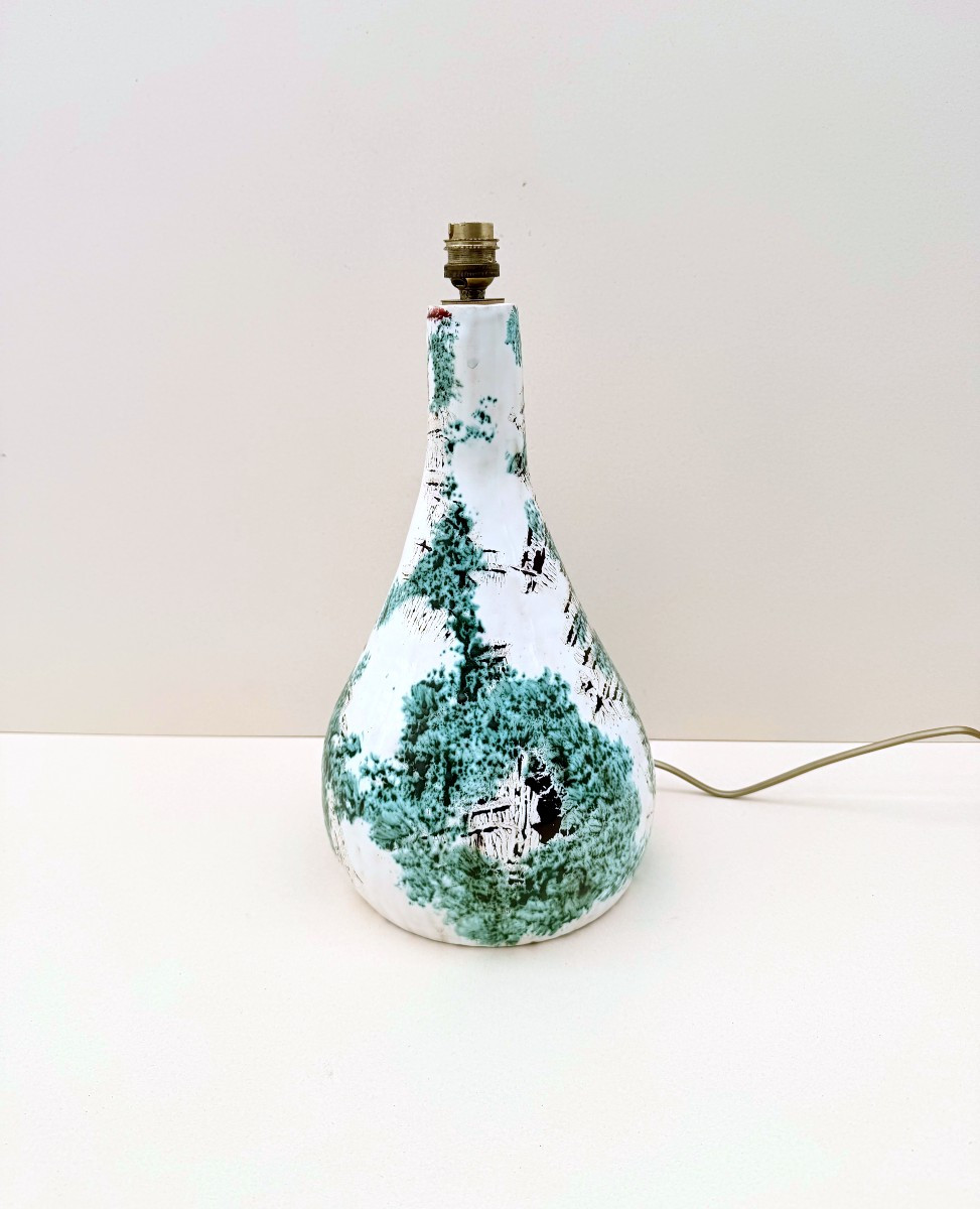 Glazed Ceramic Lamp Base, Signed, Circa 1970