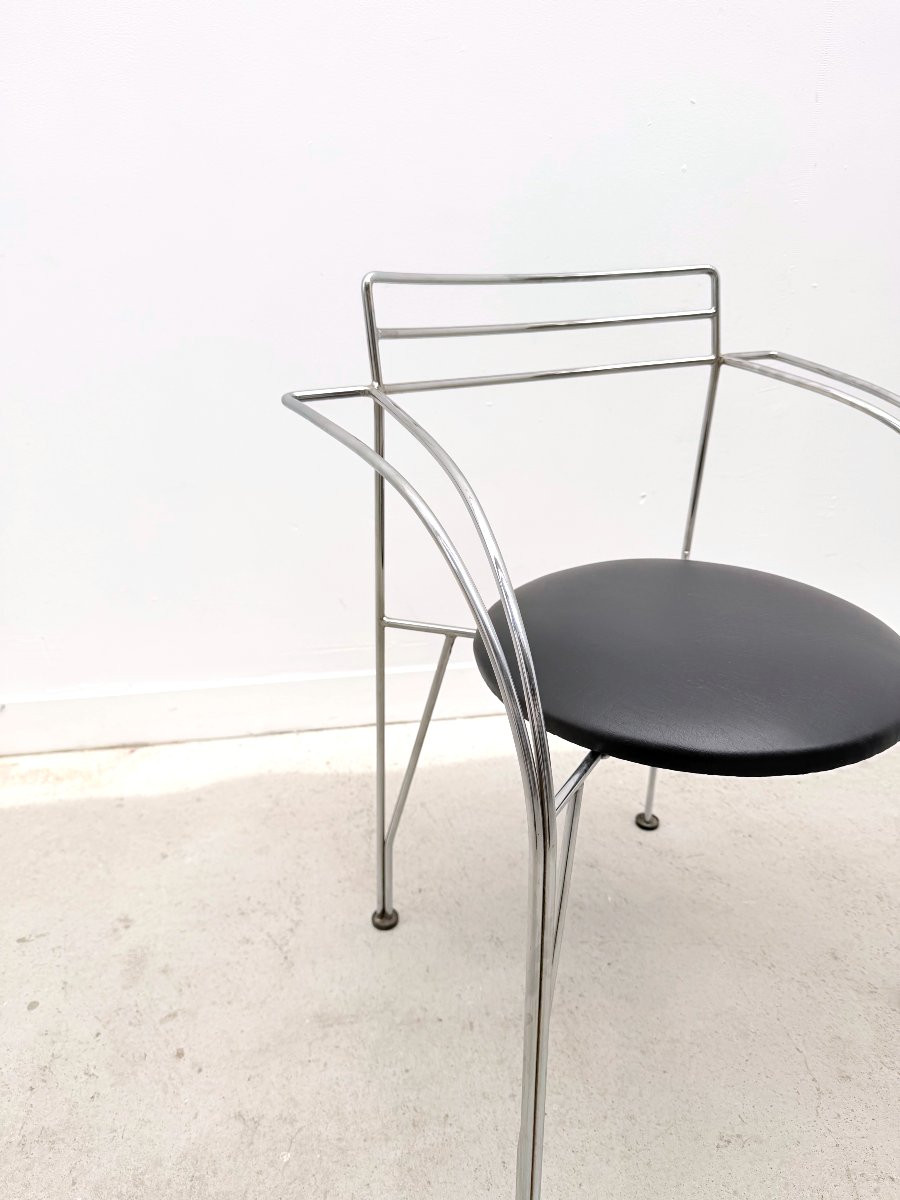 Chaise "Lune d'argent" de Pascal MOURGUE pour FERMOB en chrome et skai, France 1980  -photo-2